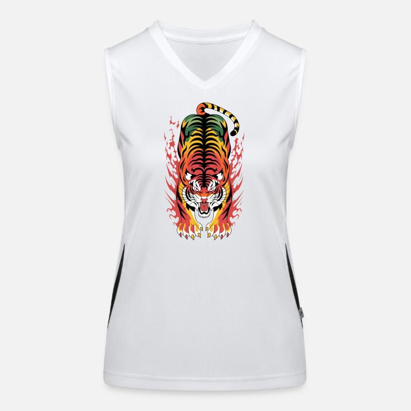 Flammenplatsch der Flammenflamme des lodernden Tigers Funktionelles Kontrast-Tank Top für Frauen