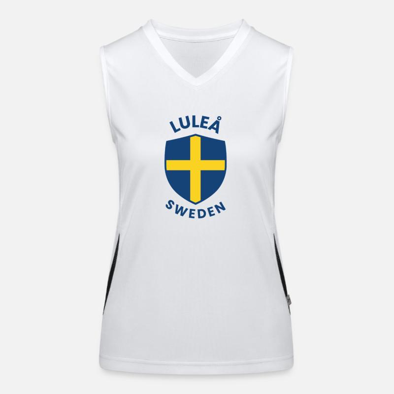 Luleå-Schild Schwedens Flaggenkreuz Funktionelles Kontrast-Tank Top für Frauen