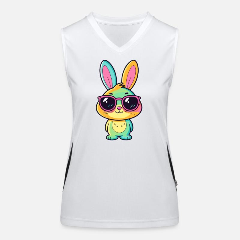 Colorful bunny and retro glasses Women's Functional Contrast Tank Top