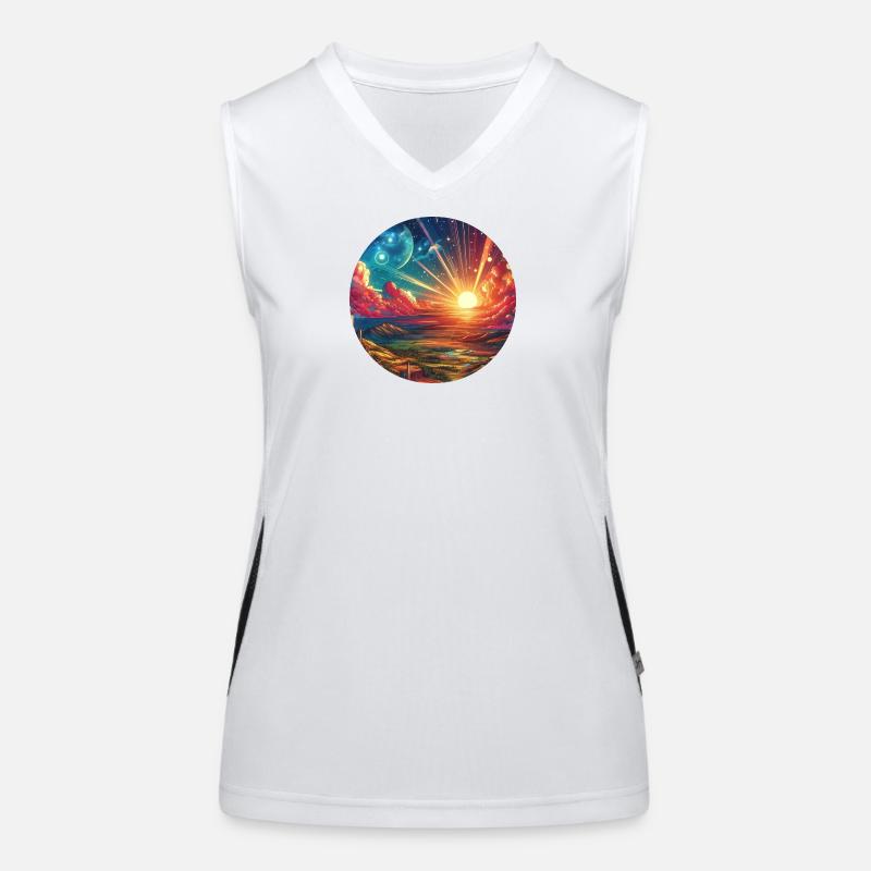 Landschaft farbenfroh episch Berge Wolken Comic Funktionelles Kontrast-Tank Top für Frauen