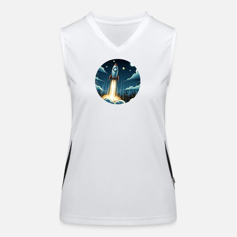 Cartoon rocket launches into space Women's Functional Contrast Tank Top