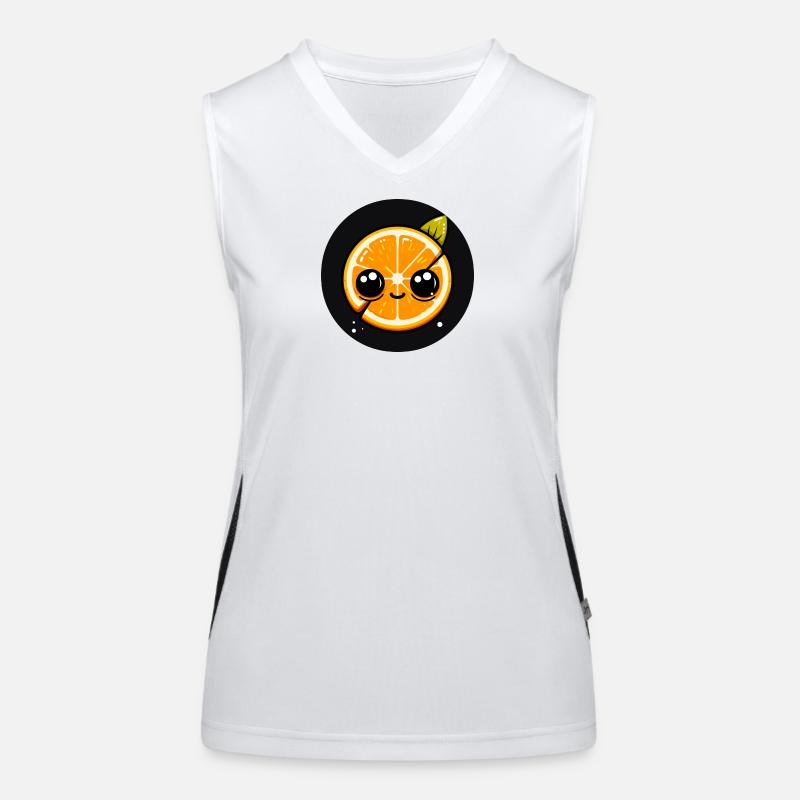Orange mit Gesicht und großen Augen Funktionelles Kontrast-Tank Top für Frauen