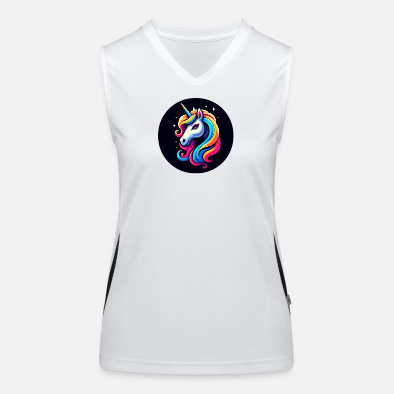 Einhorn Bunt Schwarz Sterne Kopf Funktionelles Kontrast-Tank Top für Frauen