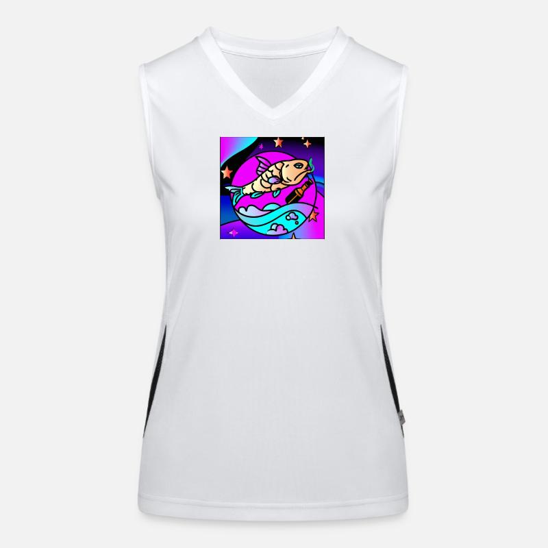 Poisson vaperwave/retrowave ivre. Débardeur respirant contrasté Femme