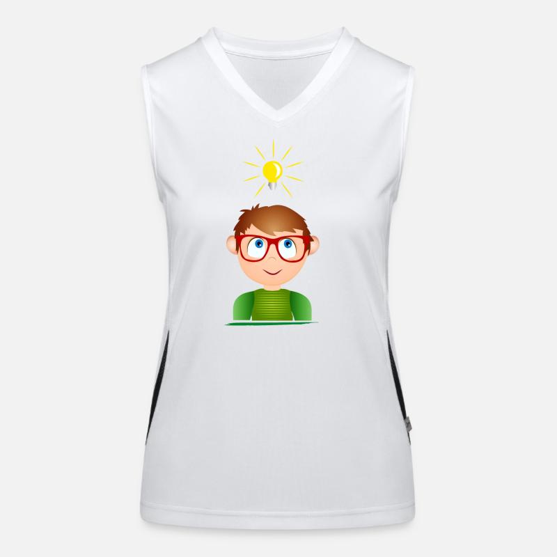 Junge mit Brille und einer leuchtenden Glühbirne Funktionelles Kontrast-Tank Top für Frauen