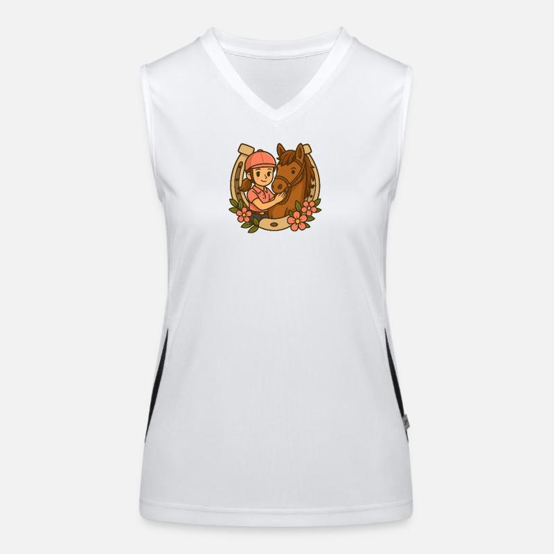 Petite cavalière et son cheval mignon Débardeur respirant contrasté Femme