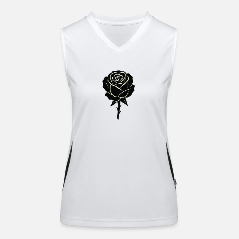 Black Rose Outline Design Women's Functional Contrast Tank Top