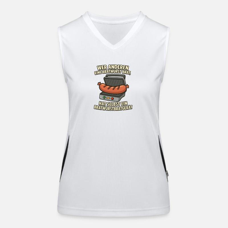 Bratwurst Bratgerät Spruch Funktionelles Kontrast-Tank Top für Frauen