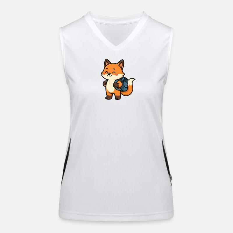 Niedlicher Fuchs mit Brille & Schulranzen Funktionelles Kontrast-Tank Top für Frauen