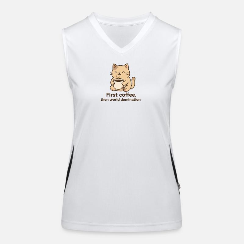 Katze mit Kaffeetasse und Phrase Funktionelles Kontrast-Tank Top für Frauen