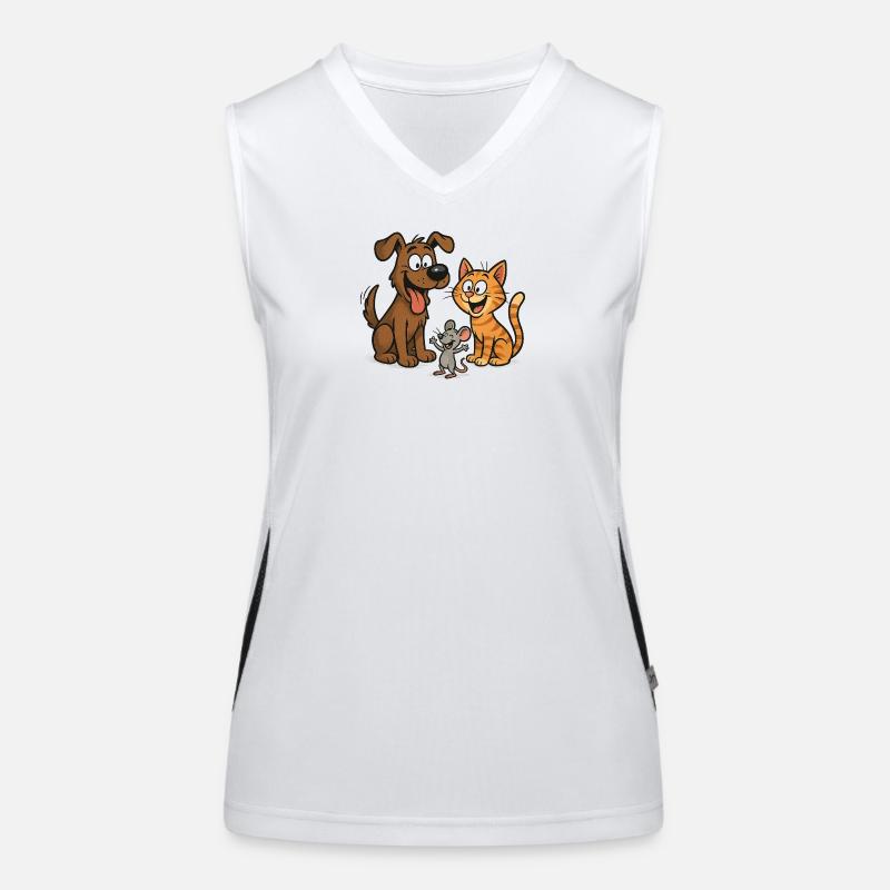 Lustiges Tiertrio – Hund, Katze & Maus Funktionelles Kontrast-Tank Top für Frauen
