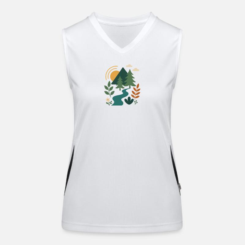 Serene Forest Mountain Scene Design Women's Functional Contrast Tank Top