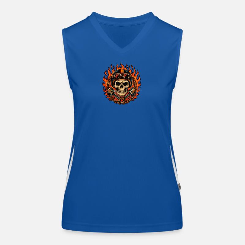 Fire & Flames Design Motorcycle Skull Women's Functional Contrast Tank Top