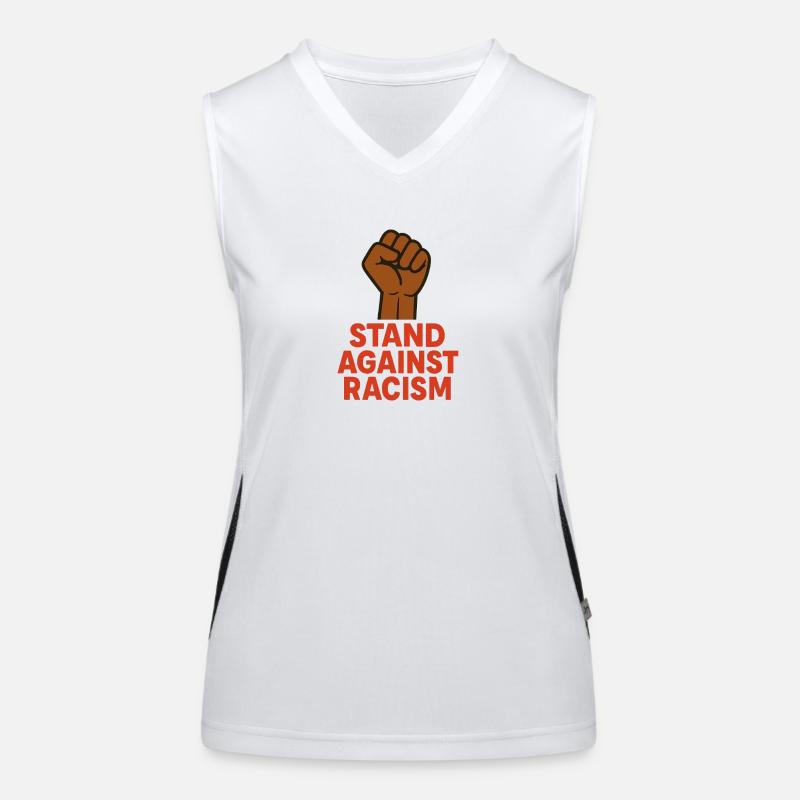 Renforcer le poing avec un message antiraciste Débardeur respirant contrasté Femme