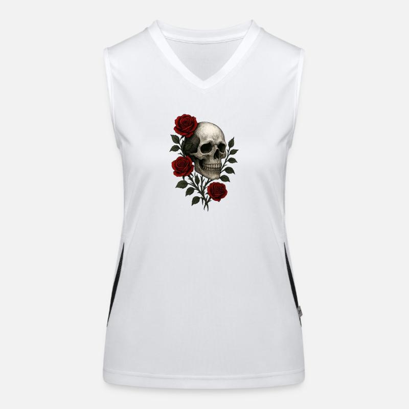 Gothic Totenschädel mit romantischen Rosen Design Funktionelles Kontrast-Tank Top für Frauen