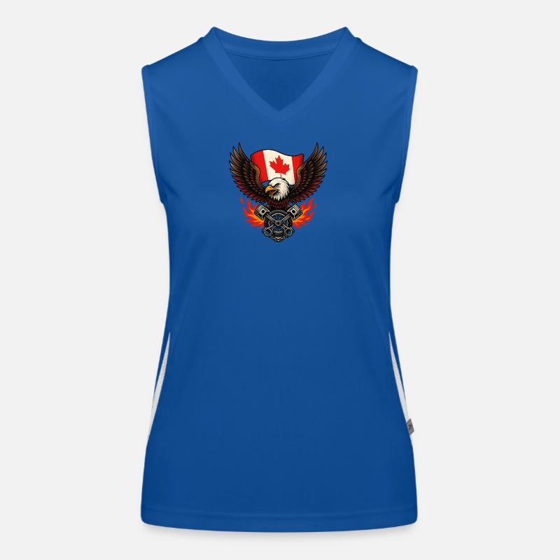 Kanadischer Adler Biker mit Flagge und Kolben Funktionelles Kontrast-Tank Top für Frauen