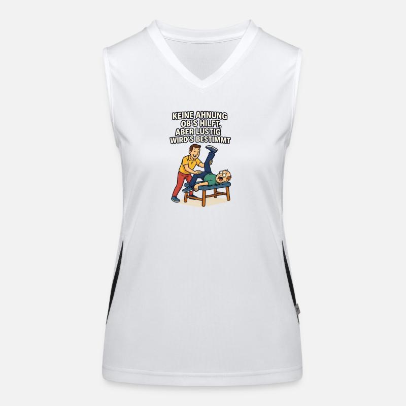 Dicton de physio : Aucune idée si ça aide drôle Débardeur respirant contrasté Femme