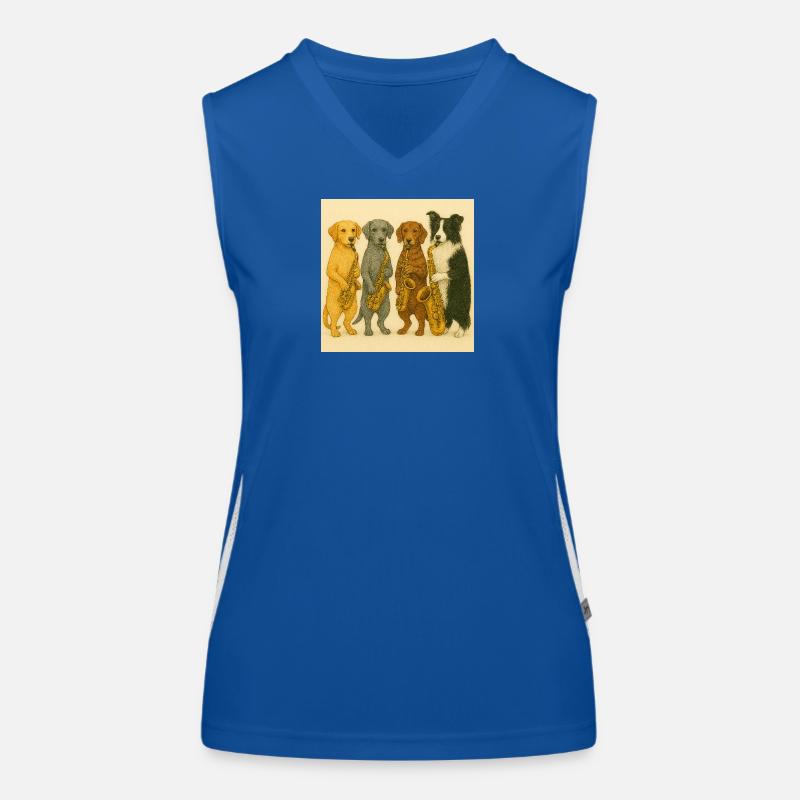Hunde mit Saxofonen Illustration Funktionelles Kontrast-Tank Top für Frauen