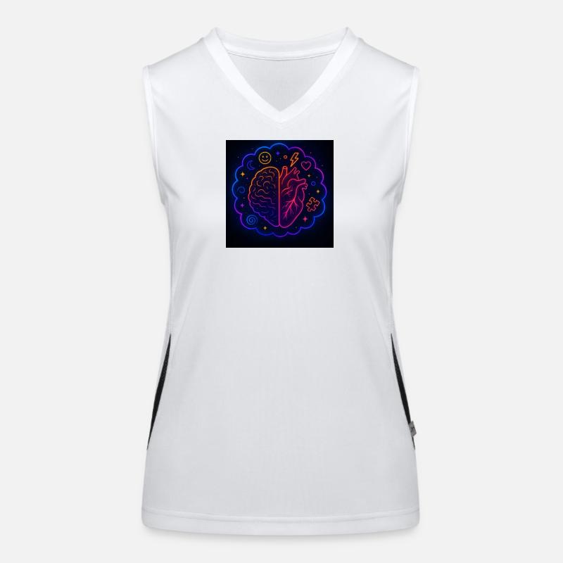Creative Heart and Brain Neon Design Women's Functional Contrast Tank Top