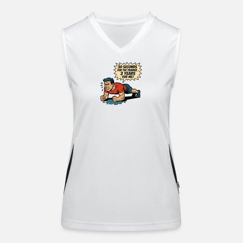 Funny Retro Gym Comic – Plank Struggle Funktionelles Kontrast-Tank Top für Frauen