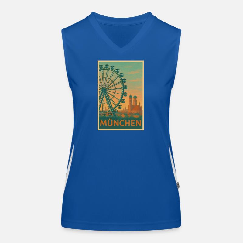 Historischer Münchner Riesenrad-Silhouette Funktionelles Kontrast-Tank Top für Frauen