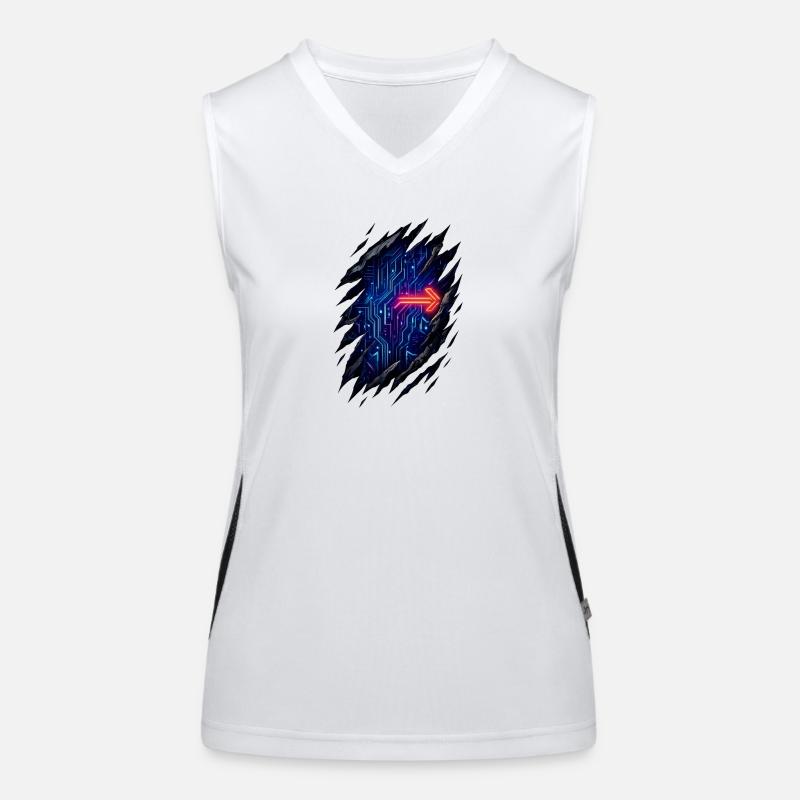 Futuristic Circuit Path with Neon Arrow Women's Functional Contrast Tank Top