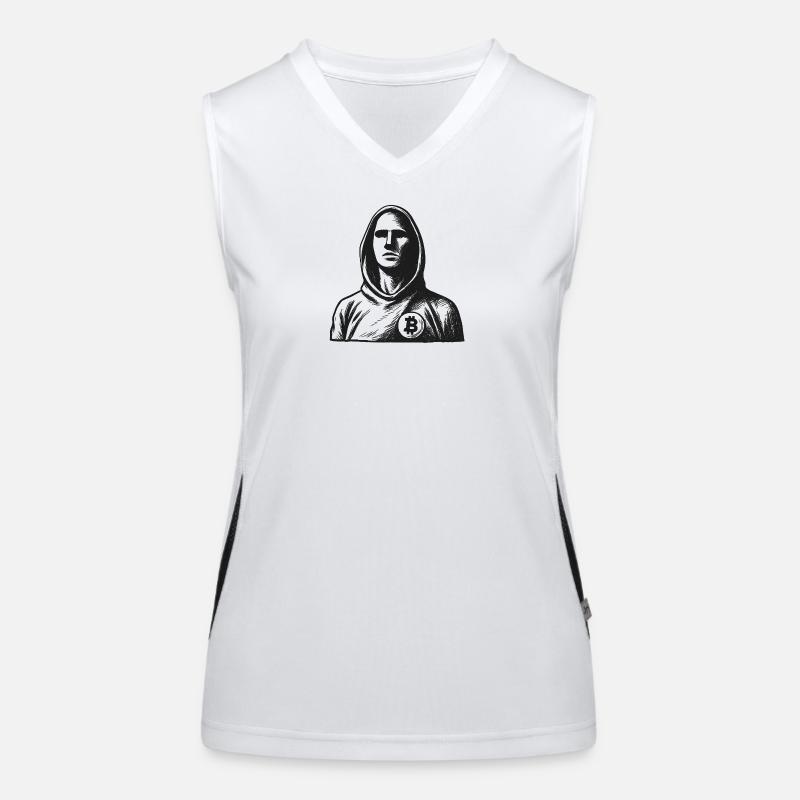 Anonymous hacker with Bitcoin logo - Women's Functional Contrast Tank Top - white/black