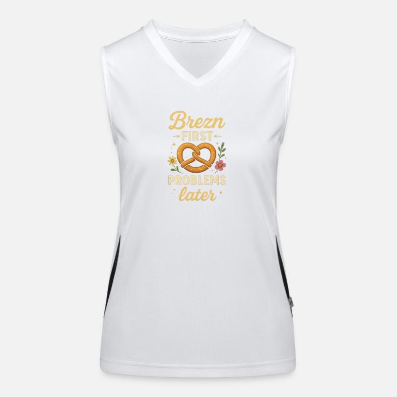 Brezn_first-_Problems_later_Lustiges_Party_Shir Funktionelles Kontrast-Tank Top für Frauen