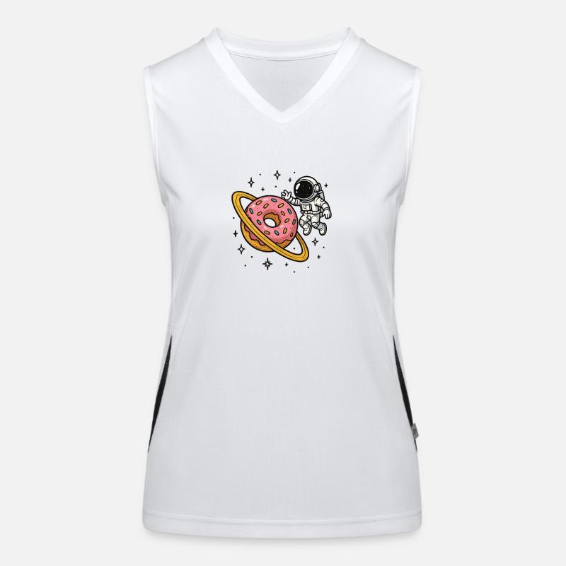 Weltraum-Astronaut mit Donut-Planet Funktionelles Kontrast-Tank Top für Frauen