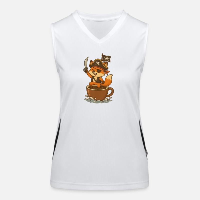 Pirate renard avec cache-œil et drapeau au trésor Débardeur respirant contrasté Femme