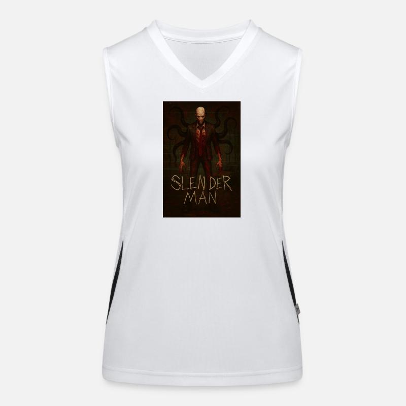 Schlanker Mann Wald Horror Glitch Poster T-Shirt Design Funktionelles Kontrast-Tank Top für Frauen