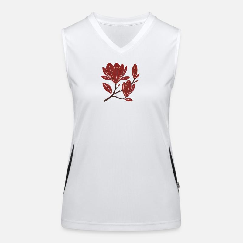 Red Magnolia Branch Pattern Women's Functional Contrast Tank Top