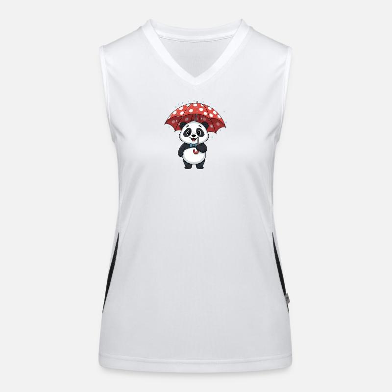 Panda with red rain tower Women's Functional Contrast Tank Top