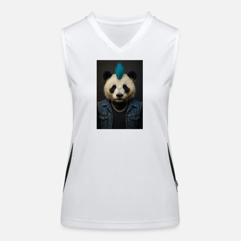 Panda Punk with Blue Mohawk Women's Functional Contrast Tank Top