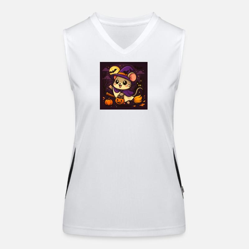 Cute Halloween Mouse as a Witch Women's Functional Contrast Tank Top