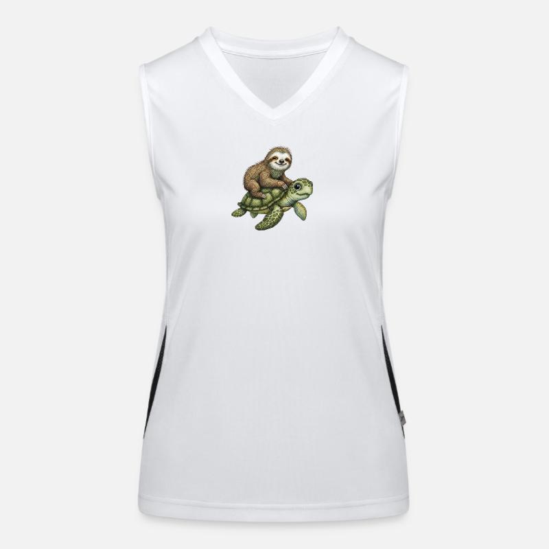 Faultier auf Schildkröte Illustration Funktionelles Kontrast-Tank Top für Frauen