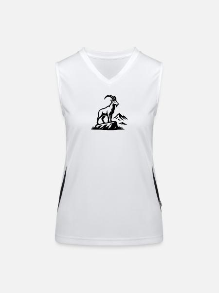 Alpiner Steinbock Silhouette auf Felsen - Funktionelles Kontrast-Tank Top für Frauen - Weiß/Schwarz - Vorne