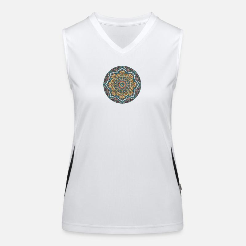 Mandala Circle Pattern in Blue Gold Women's Functional Contrast Tank Top