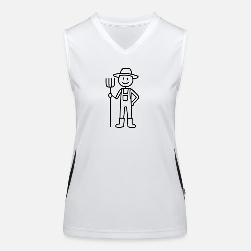 Bauer mit Heugabel ländliches Strichmännchen Funktionelles Kontrast-Tank Top für Frauen
