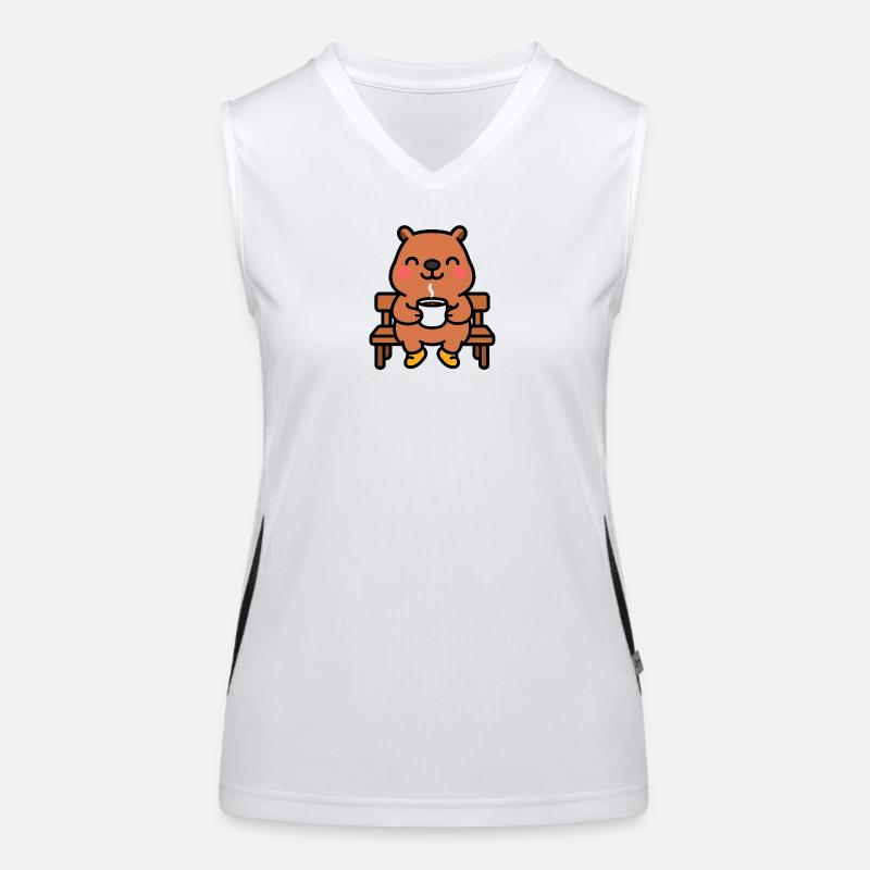 Capybara auf einer Kaffeebank Funktionelles Kontrast-Tank Top für Frauen
