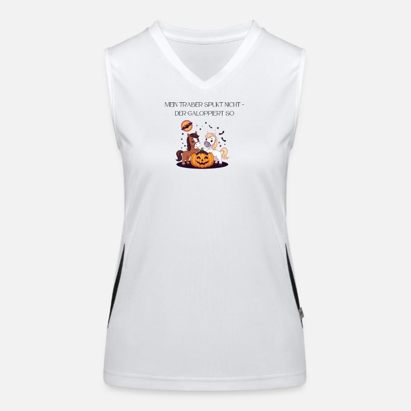 Halloween Traber Pferde Spruch Zitat Funktionelles Kontrast-Tank Top für Frauen