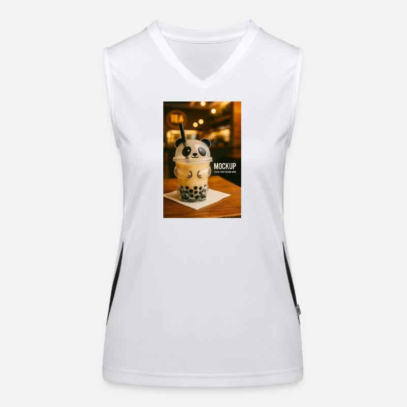 Panda Bubble Tea Cup Illustration Funktionelles Kontrast-Tank Top für Frauen