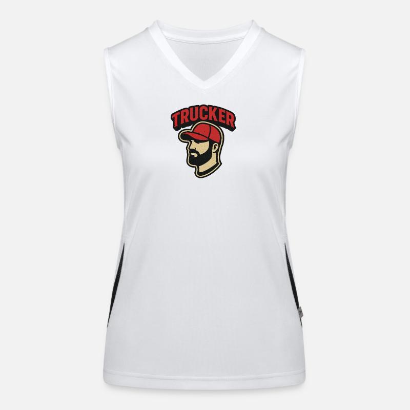 Trucker head with red cap Women's Functional Contrast Tank Top
