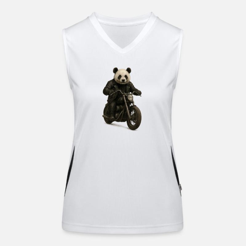 Leder-Panda-Biker auf Motorrad Funktionelles Kontrast-Tank Top für Frauen
