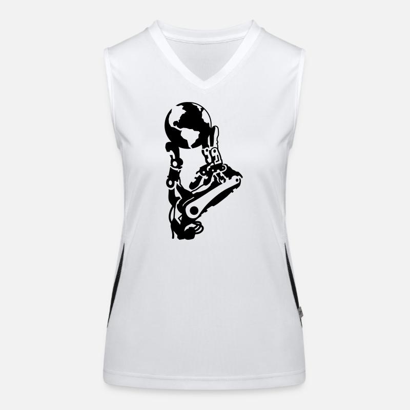 Erdball in Roboterhand Funktionelles Kontrast-Tank Top für Frauen