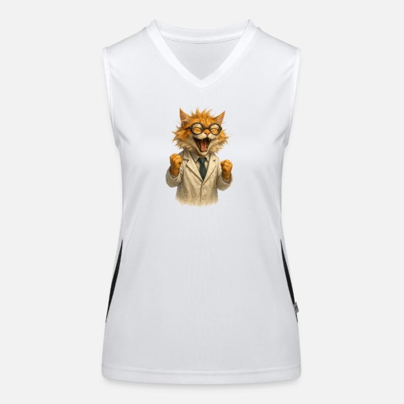Chat Scientifique en Blouse Blanche Débardeur respirant contrasté Femme