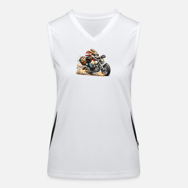 Easter bunny on motorcycle Women's Functional Contrast Tank Top