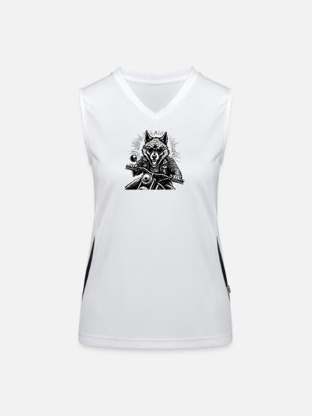 Wolf auf Motorrad Lederjacke Grafik - Funktionelles Kontrast-Tank Top für Frauen - Weiß/Schwarz - Vorne