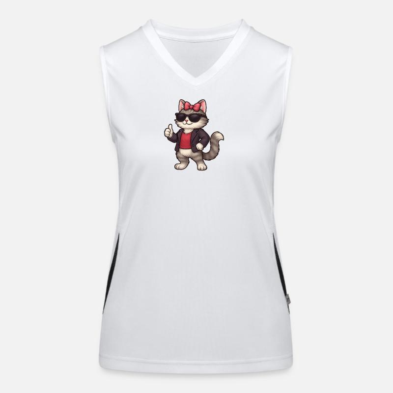 Cool cat with leather jacket Women's Functional Contrast Tank Top