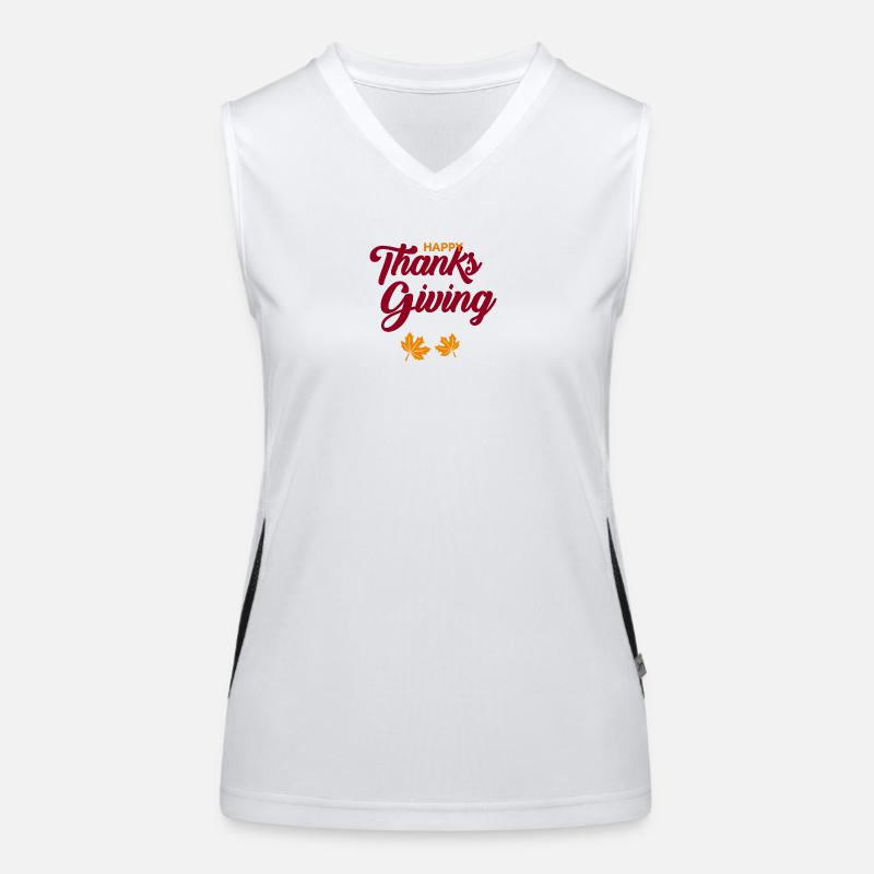 Happy Thanksgiving Script with Leaves Women's Functional Contrast Tank Top